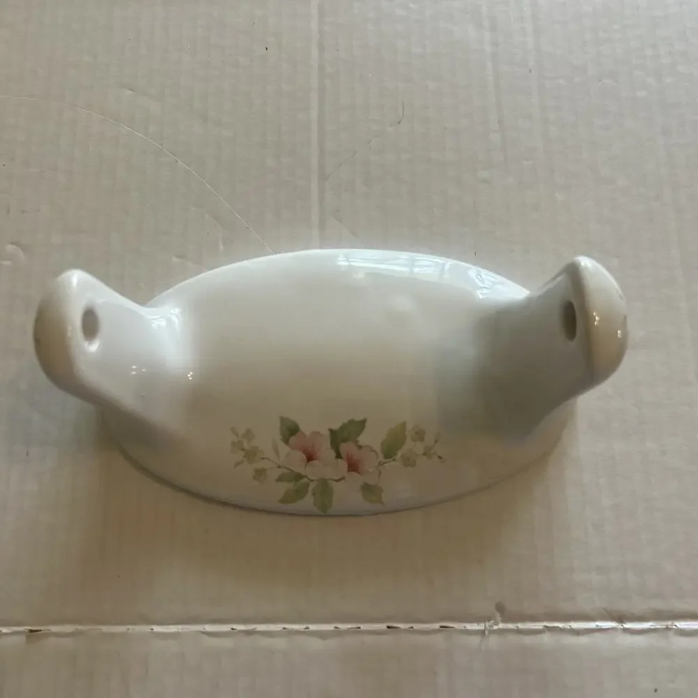 Vtg Lenape Pink Blossom Flowers White Ceramic TOILET PAPER HOLDER Shabby Chic